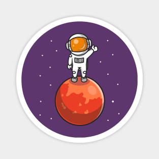 Cute Astronaut Standing On Planet Cartoon Magnet